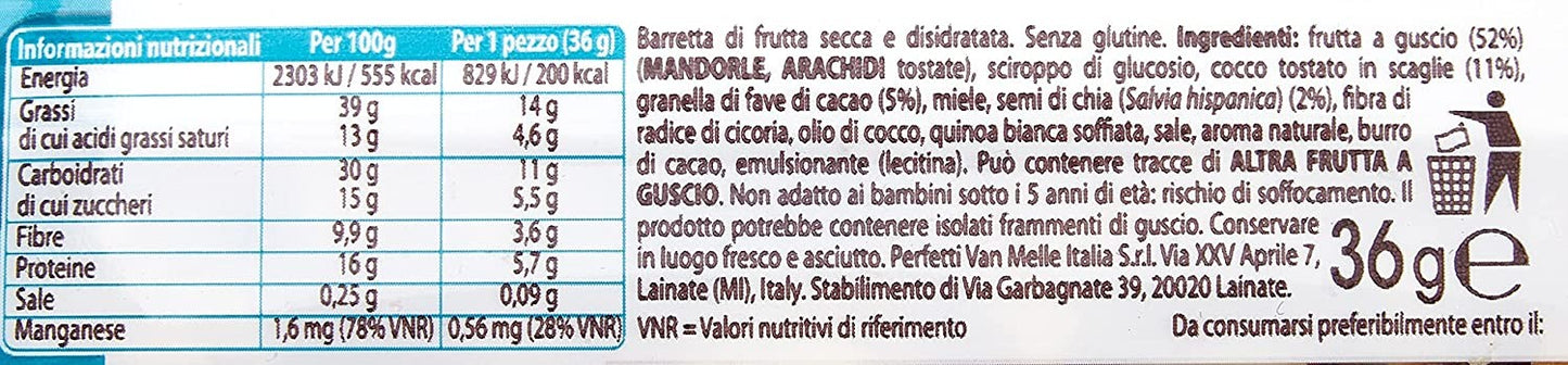 Fruittella Good For You Barrette Cocco e Fave di Cacao, con Mandorle e Semi di Chia, Barretta con Frutta Secca e Disidratata, Sn