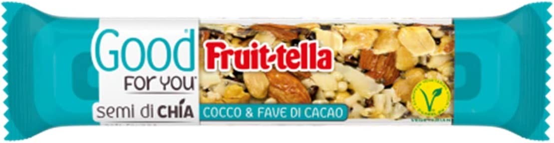 Fruittella Good For You Barrette Cocco e Fave di Cacao, con Mandorle e Semi di Chia, Barretta con Frutta Secca e Disidratata, Sn