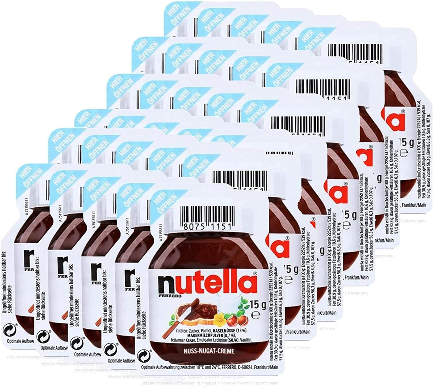 30 porzioni di nutella da 15 g di Ferrero