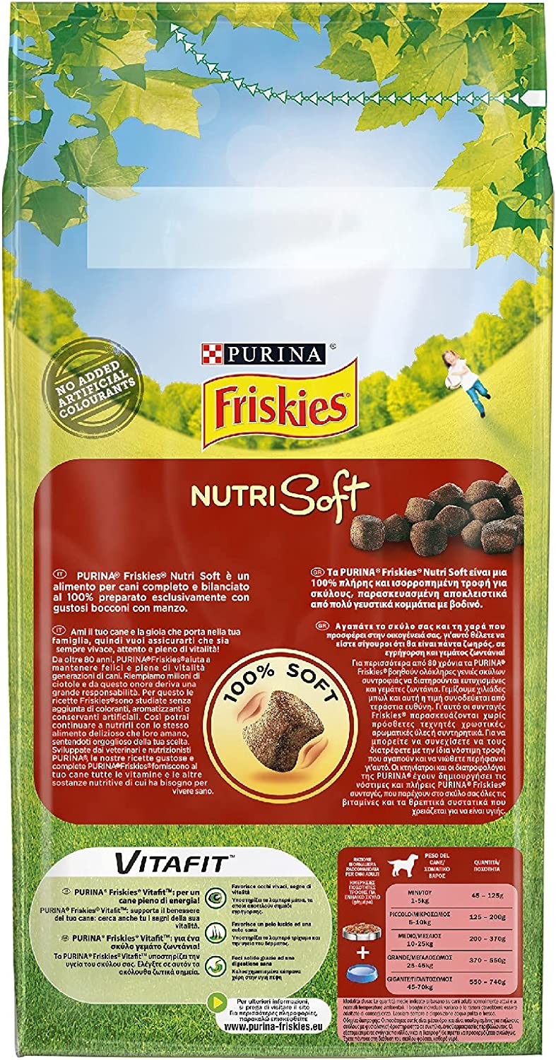 PURINA FRISKIES Crocchette Cane Vitafit Nutri Soft con Manzo, 6 sacchi da 1,5 kg ciascuno