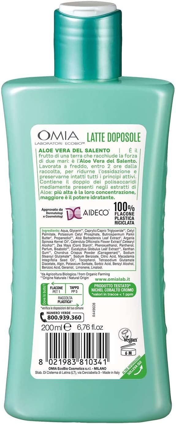 Omia, Doposole Latte Lenitivo con Aloe Vera del Salento, Azione Idratante e Nutriente, Effetto Riparatore, con Olio di Argan, Ma