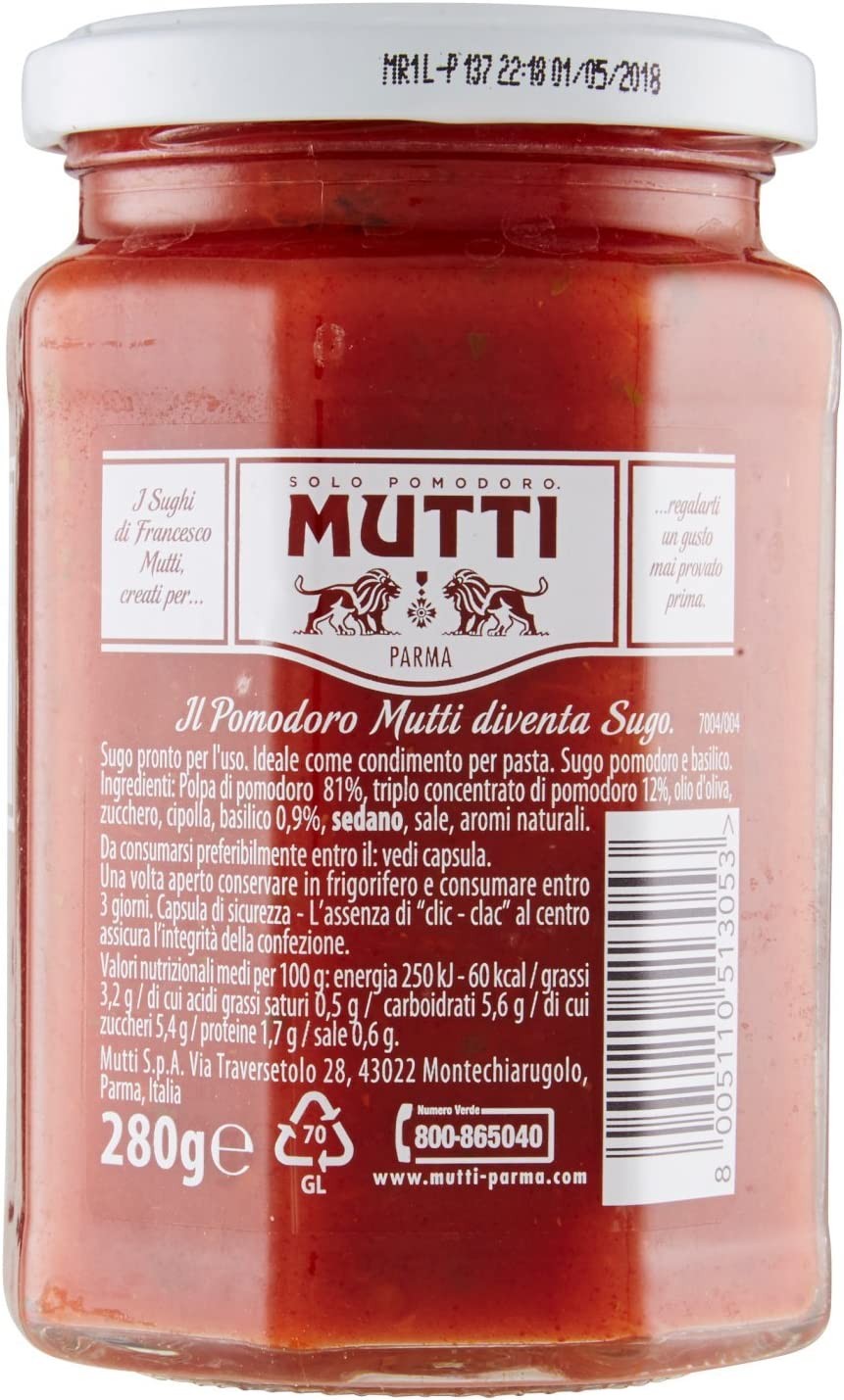 Mutti Sugo Pomodoro e Basilico, 280g