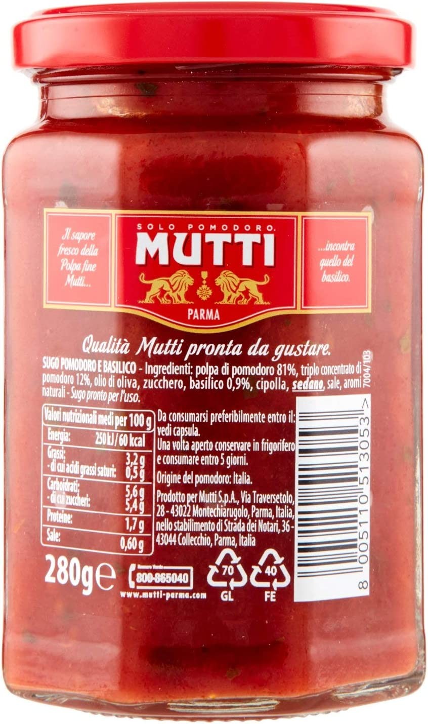 Mutti Sugo Pronto Pomodoro E Basilico 280 Gr, 280g