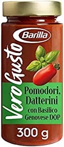 Barilla Vero Gusto, Sugo con Pomodori, Datterini e Basilico Genovese DOP, con Olio Extra Vergine di Oliva, Senza Zuccheri e Cons