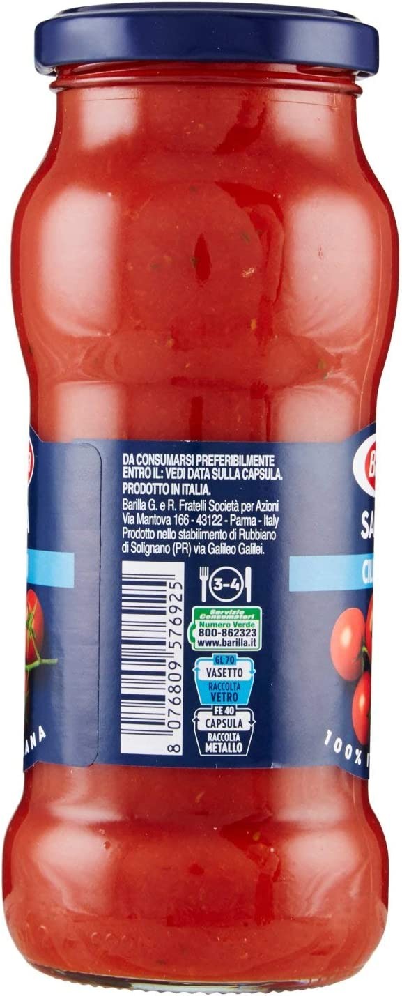 Barilla Sugo con Pomodori Ciliegini 100% Italiani, Salsa Pronta Classica, Senza Glutine - 300 gr