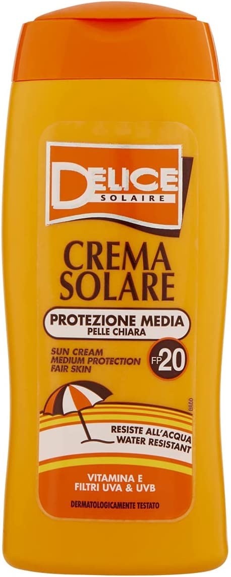 DELICE SOLAIRE Crema Solare Protezione Media SPF20 250 ml, Protezione Solare Resistente all'Acqua, Filtri UVA/UVB, Dermatologica