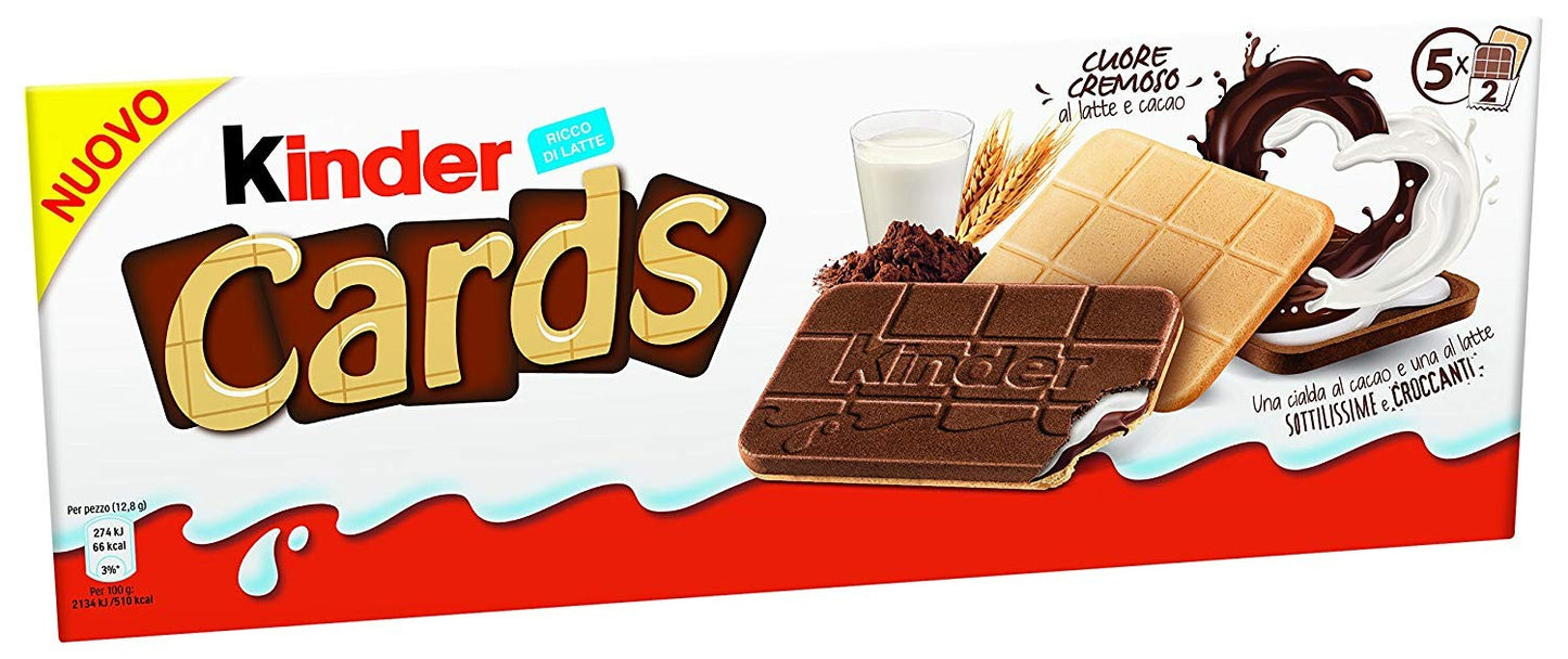 Kinder Cards - Biscotto Ripieno al Latte e Cacao - 10 confezioni da 128g [1,28 kg]