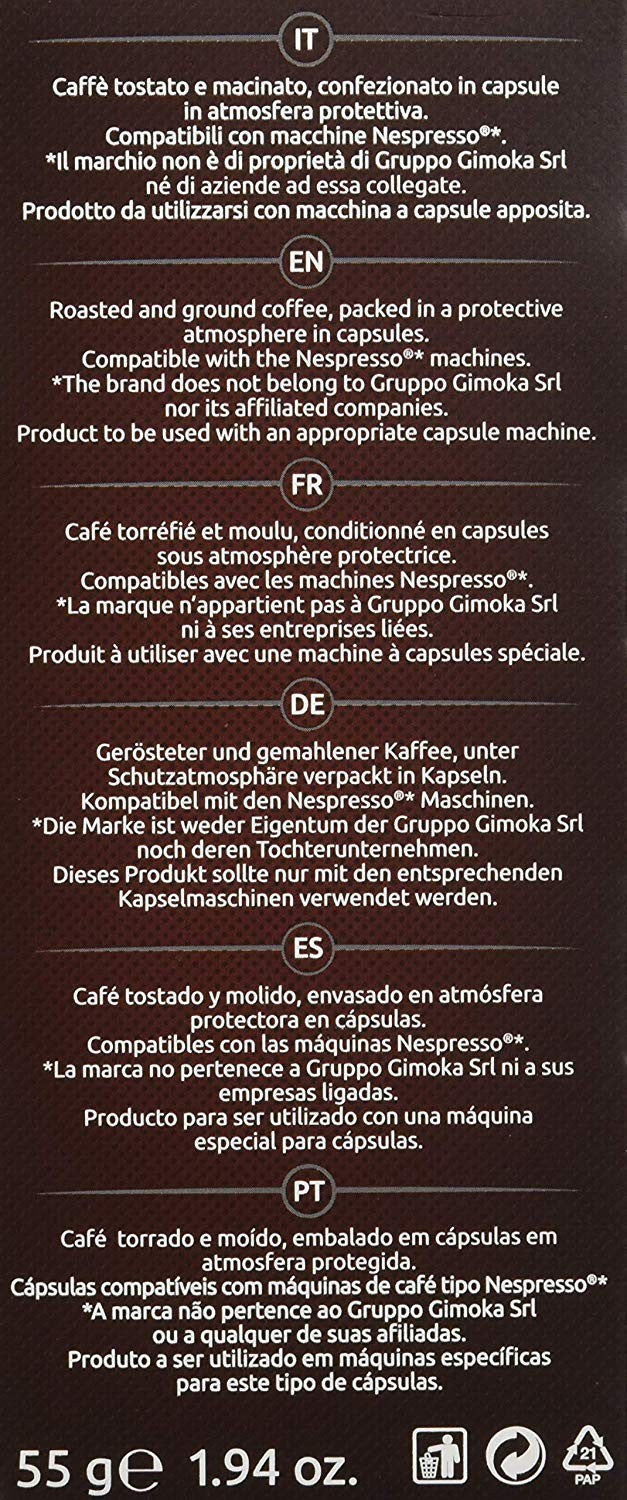 Gimoka Capsule Caffè Compatibili Nespresso Gusto Intenso - 10 Confezioni da 10 Capsule (100 capsule)