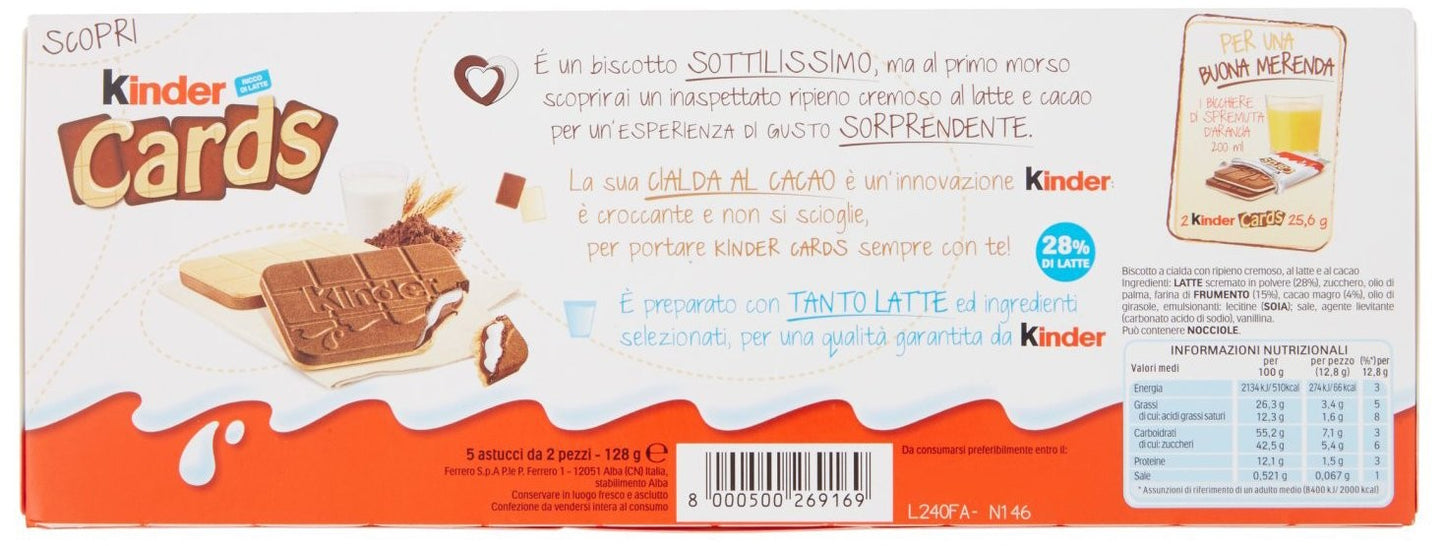 Kinder Cards - Biscotto Ripieno al Latte e Cacao  10 confezioni da 128g