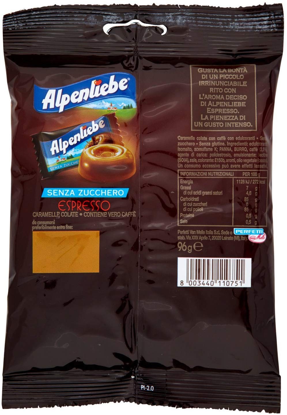 Alpenliebe Espresso, Caramella Dura, Senza Zucchero, 9 buste da 96 g [864 g]