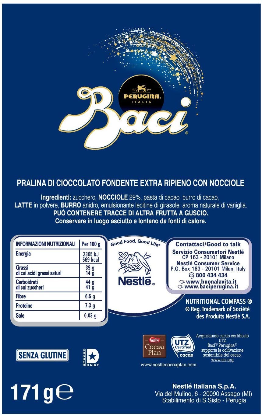 Baci Perugina Autografi d'Amore Cioccolatini Ripieni al Gianduia e Nocciola Intera - Scatola Cuore, 171 g