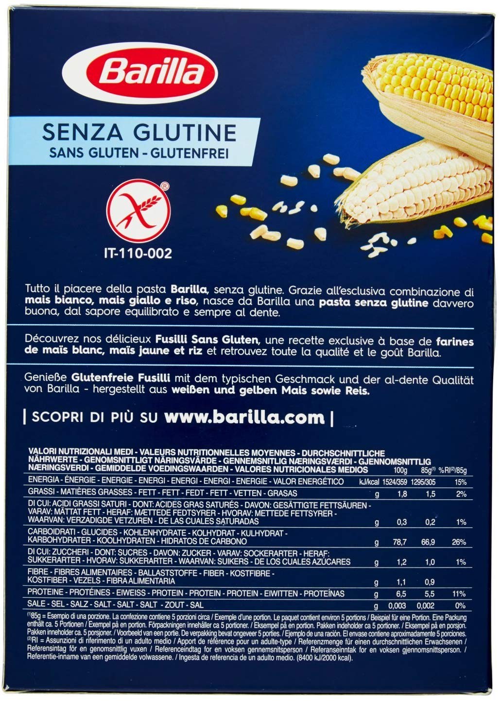 Barilla - pasta senza glutine - Fusilli - 6 pezzi da 400 g [2400 g]