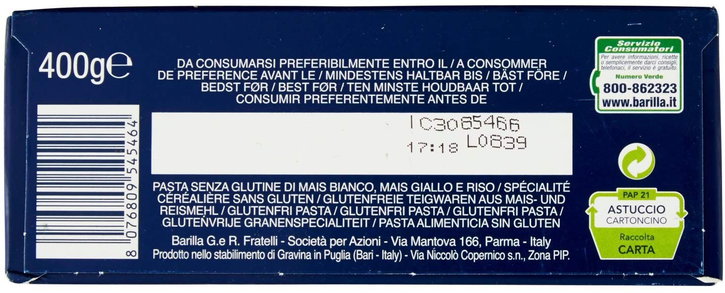 Barilla - pasta senza glutine - Fusilli - 6 pezzi da 400 g [2400 g]