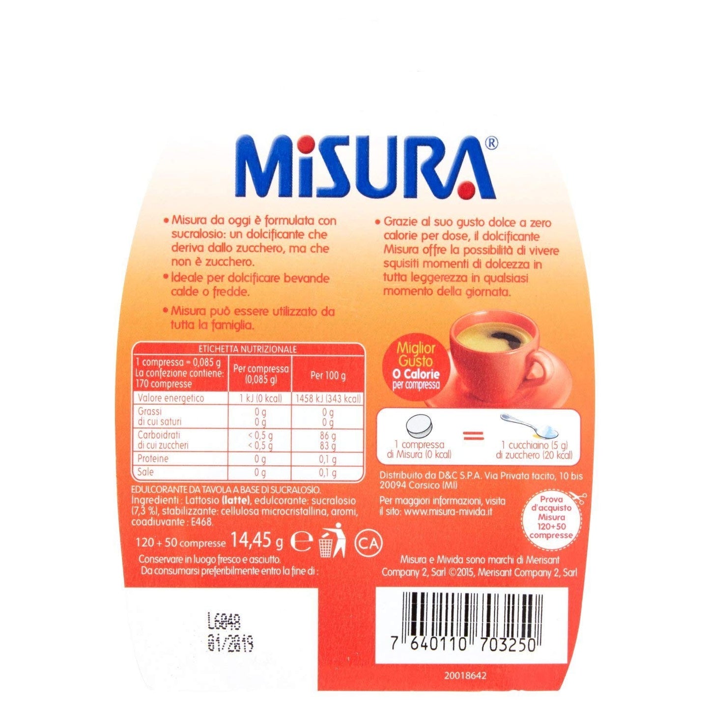 Misura - Edulcorante Da Tavola, Miglior Gusto, 0 Calorie - 150 Compresse1