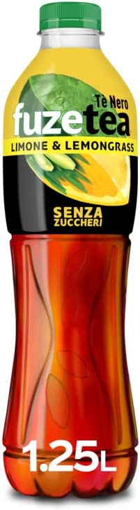 FuzeTea Limone e Lemongrass Senza Zuccheri – 1 Bottiglia da 1.25 L, Tè Freddo al Limone con una Nota di Lemongrass, Senza Zuccheri, in Bottiglia PET 100% Riciclabile, Bevanda Analcolica