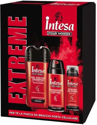 Intesa Pour Homme Cofanetto Extreme con Gel Doccia Shampoo Ginseng 250 ml e Deodorant Parfume' Ylang Ylang 150 ml e Schiuma da Barba 50 ml