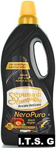 6 X SPUMA DI SCIAMPAGNA DETERSIVO BUCATO A MANO E LAVATRICE LIQUIDO NEROPURO BLACK ARGAN CON IGENIZZANTE CAPI NERI E SCURI 16 LAVAGGI 1 LITRO