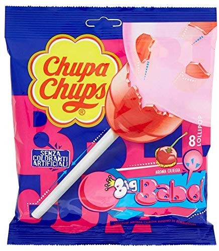 Chupa Chups Lecca Lecca Bubblegum, Maxi Lollipop Gusto Ciliegia con Ripieno Big Babol, 6 Confezioni da 8 Lollipops Monopezzi