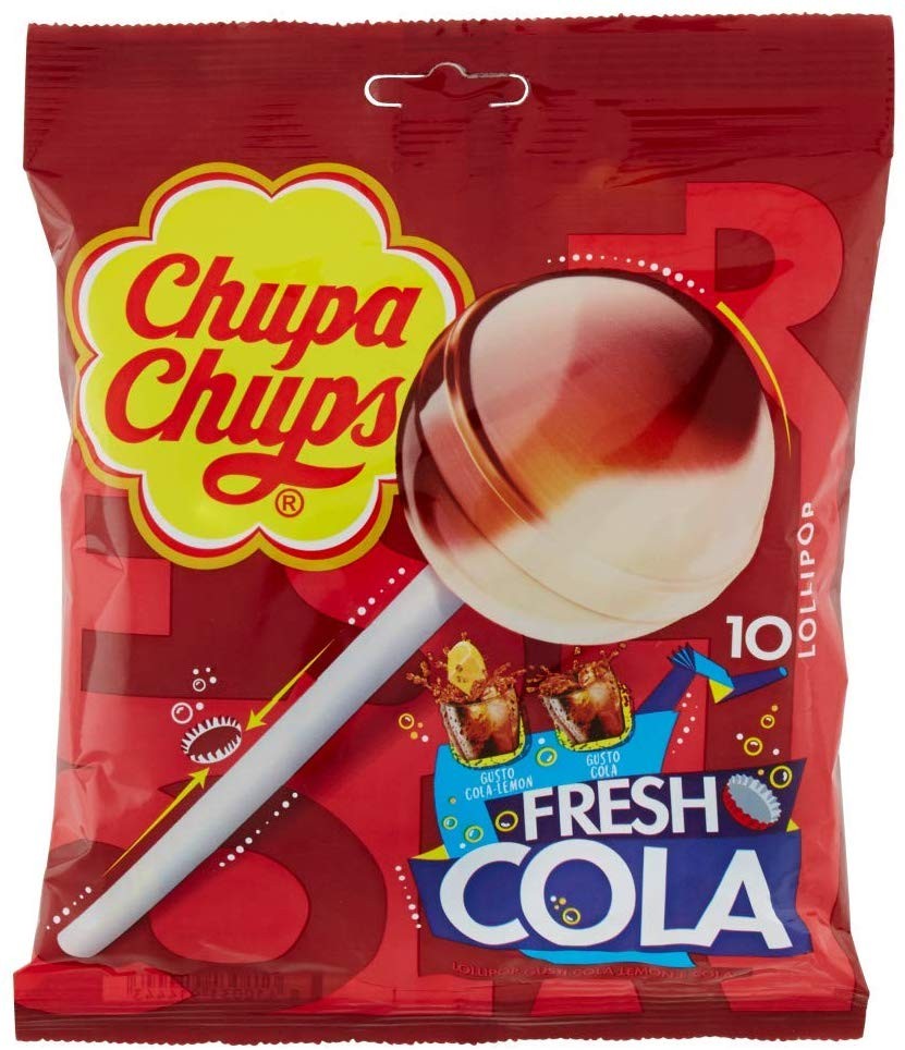 Chupa Chups Lecca Lecca Fresh Cola, Lollipop Gusto Cola e Cola-Lemon, Busta da 10 Lollipop Monopezzi