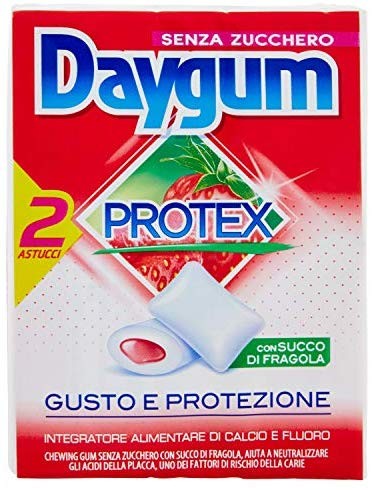 Daygum Protex Gomme da Masticare Senza Zucchero, Chewing Gum Gusto Fragola, 4 confezioni da 2 astucci (8 astucci)