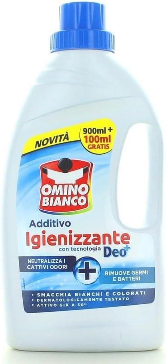 Omino Bianco - Additivo Igienizzante Liquido per Bucato, Contro Batteri e Cattivi Odori, con Tecnologia Deo+, 900 ml