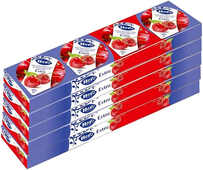 5X Hero Extra - Confettura Monodose gusto Ciliegie Rosse 4x25gr [Box 5 Confezioni] - Ciliegia Rossa