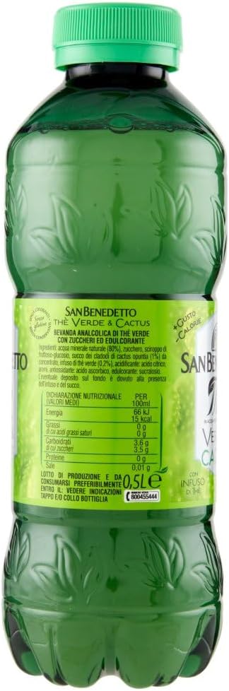 12X San Benedetto The Verde & Cactus con Infuso di Thè 500ml [CAIYA® BOX da 12 Bottiglie]