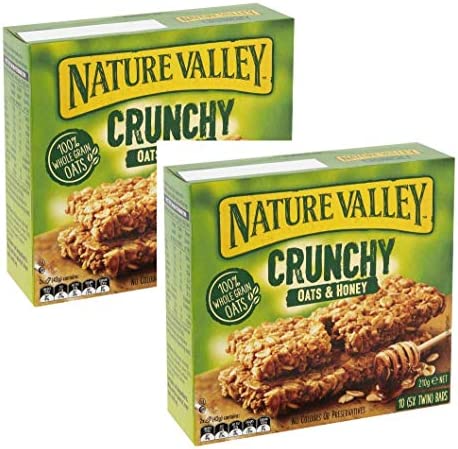 Nature Valley Crunchy Barrette Cereali Croccanti 100% Fiocchi Avena Integrale e Miele Senza Coloranti e Conservanti Naturalmente Prive di Lattosio Adatte ai Vegetariani - 2 x 210 Gram (20 barrette)