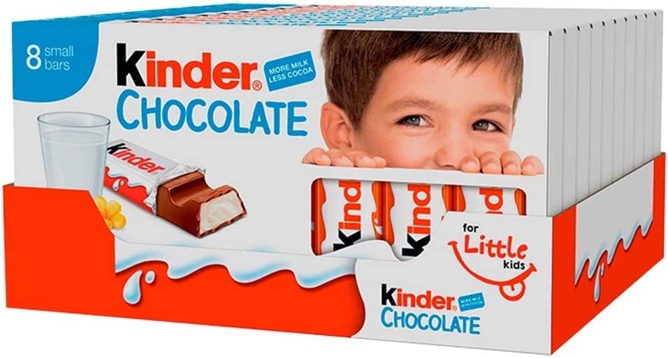 Ferrero, Kinder Chocolate Barrette di Cioccolato al Latte 100 g - Scatola con 10 confezioni da 8 barrette