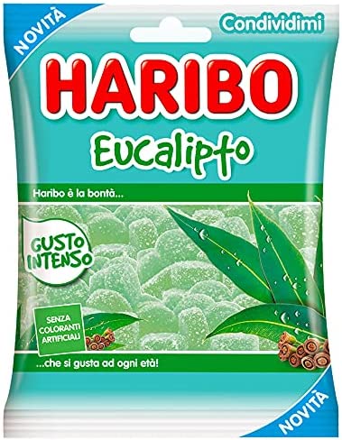 Haribo Eucalipto 140 g Caramelle Gommose al gusto Eucalipto, Gusto intenso, Senza Coloranti Artificiali, Ideali per grandi e piccoli