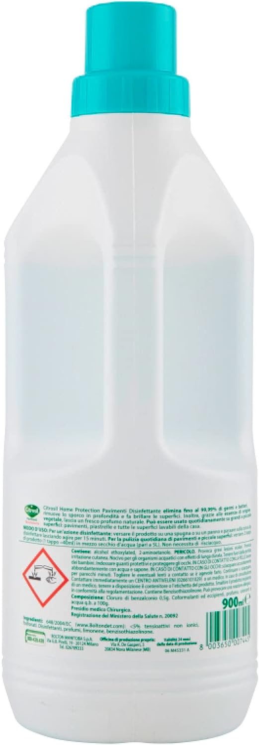 Citrosil Home Protection - Detergente Liquido Pulisci Pavimenti Disinfettante con Vere Essenze di Eucalipto, 900 ml x 8 Flaconi