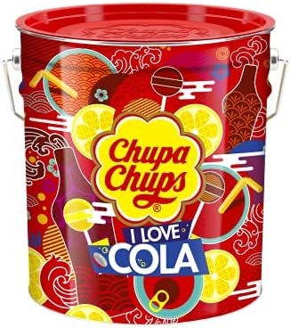 Chupa Chups Latta con 150 Lollipop Monopezzo, Gusto Cola, Decorazione Feste, Ottima Come Idea Regalo Per Natale, Contiene 150 Lollipop Monopezzo