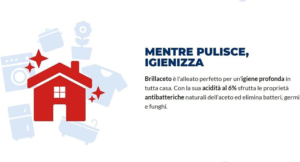 Brillaceto Aceto di Alcol, Per la Cura della Casa, Igienizzante Superfici e Uso Alimentare, Pulizia Bagno e Cucina, Bianco, 1 Bottiglia da 1 L