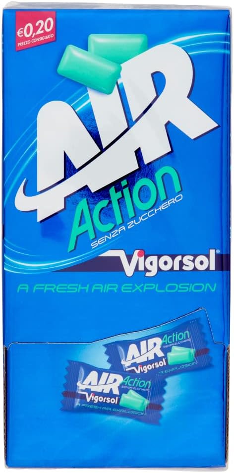 Vigorsol Air Action, Gomme da Masticare Senza Zucchero, Chewing Gum Gusto Menta, 250 monoporzioni da 2 Gomme Ognuno, 500 Confetti