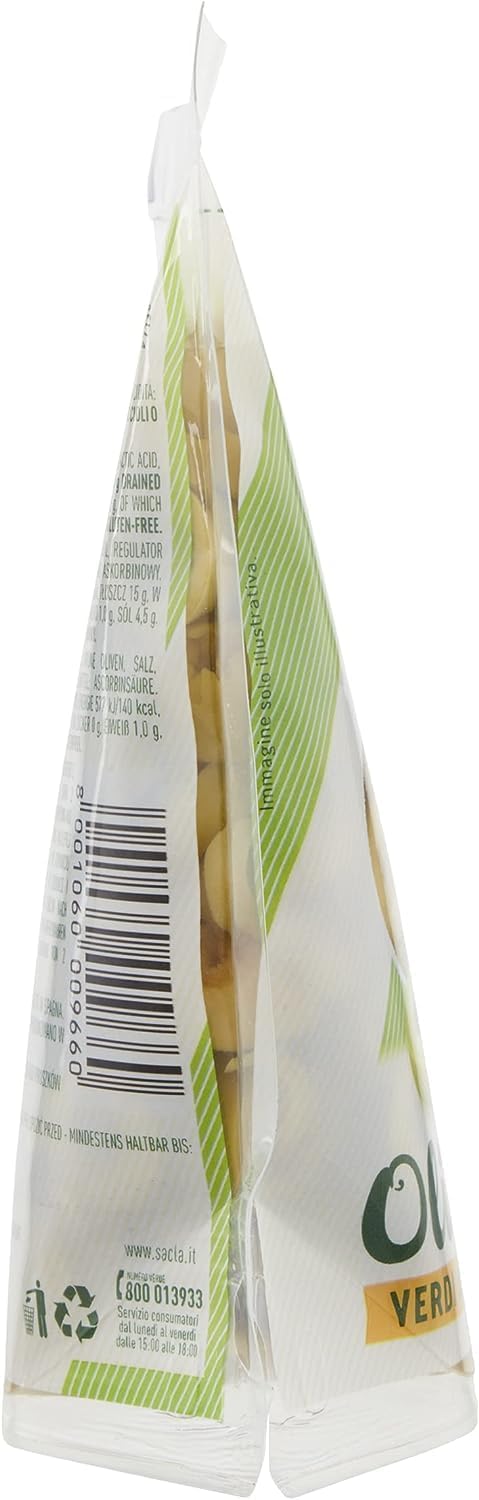 Saclà, OlivOlì, Olive Verdi a Rondelle, Ideali per Insalate e per Arricchire i Tuoi Piatti, Busta, 185g (85g sgocciolato), Confezione da 24 pezzi