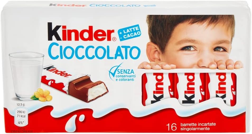 3X Ferrero, Kinder Cioccolato T16 Confezione da 200gr, Barrette ricoperte di cioccolato finissimo al latte [3 Pezzi]