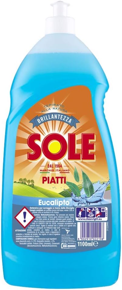 Sole - Detersivo per Piatti, Azione Brillantante, Supergrassante - 6 pezzi da 1100 ml [6600 ml]