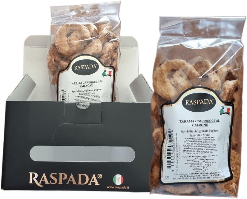 Raspada Taralli Artigianali Pugliesi fatti a mano autentici - Qualità pregiata Made in Italy (Calzone, 1 Astuccio)