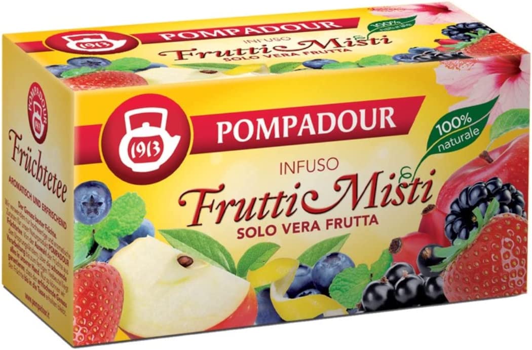 Pompadour 1913 | Infuso Frutti Misti | Tisana Solo Vera Frutta | Tisana  Senza Caffeina - 3 x 20 Bustine di Tè (180 Gr)