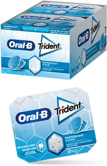 ORAL-B Trident PEPPERMINT, Gomma Da Masticare Al Gusto Di Menta Piperita - Confezione Da 12 Pezzi