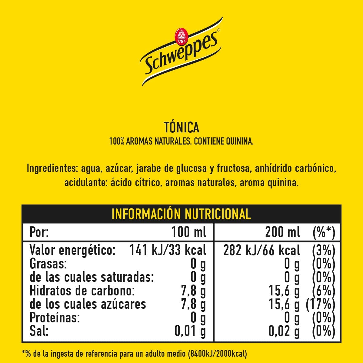 Schweppes – Acqua Tnica, bottiglia da 1 l, confezione da 6