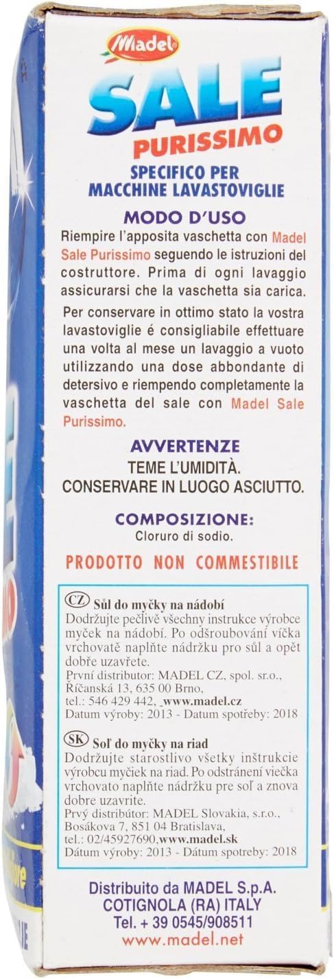 Pacchi Convenienza - Sale Purissimo - Sale Granulare, Elimina Il Calcare Igienizzando, Specifico Per Macchine Lavastoviglie - 1 kg, Polvere, Senza profumo (Conf. da 6)