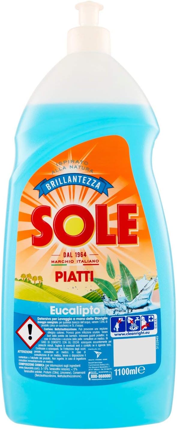 Sole - Detersivo per Piatti, Azione Brillantante, Supergrassante con Oxi - 1100 ml