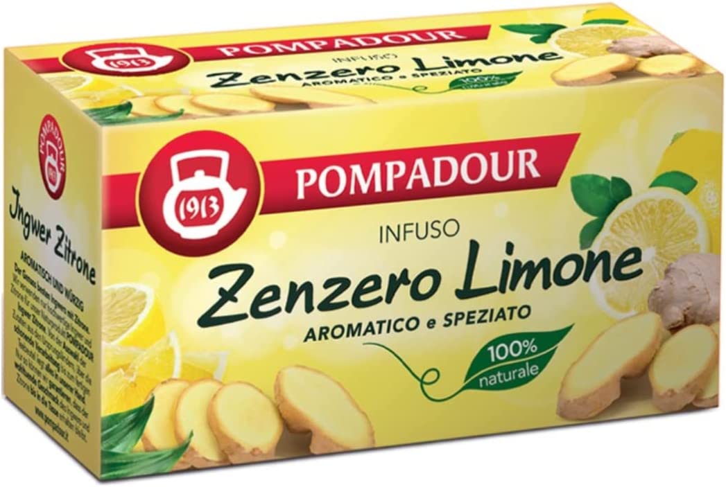 Pompadour 1913 | Infuso Zenzero Limone | Tisana Aroma Speziato | Tè Naturale Senza Caffeina - 3 x 20 Filtri di Tè (108 Gr)