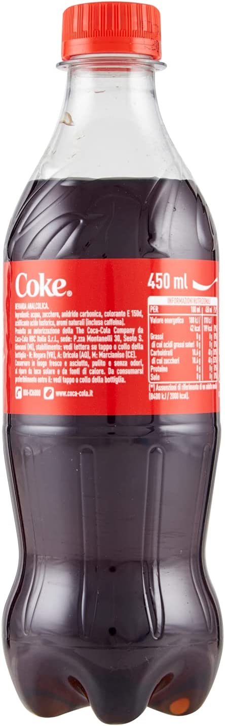 24 BOTTIGLIE COCA COLA ORIGINAL TASTE 450 ML BIBITA FRIZZANTE BEVANDA CLASSICA