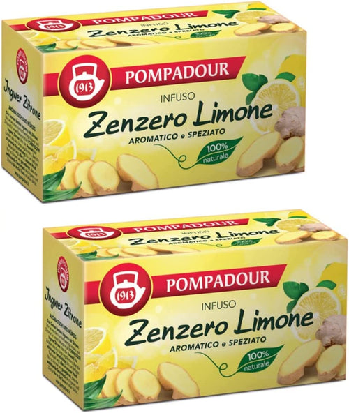 Pompadour 1913 | Infuso Zenzero Limone | Tisana Aroma Speziato | Tè Naturale Senza Caffeina - 2 x 20 Bustine di Tè (72 Gr)