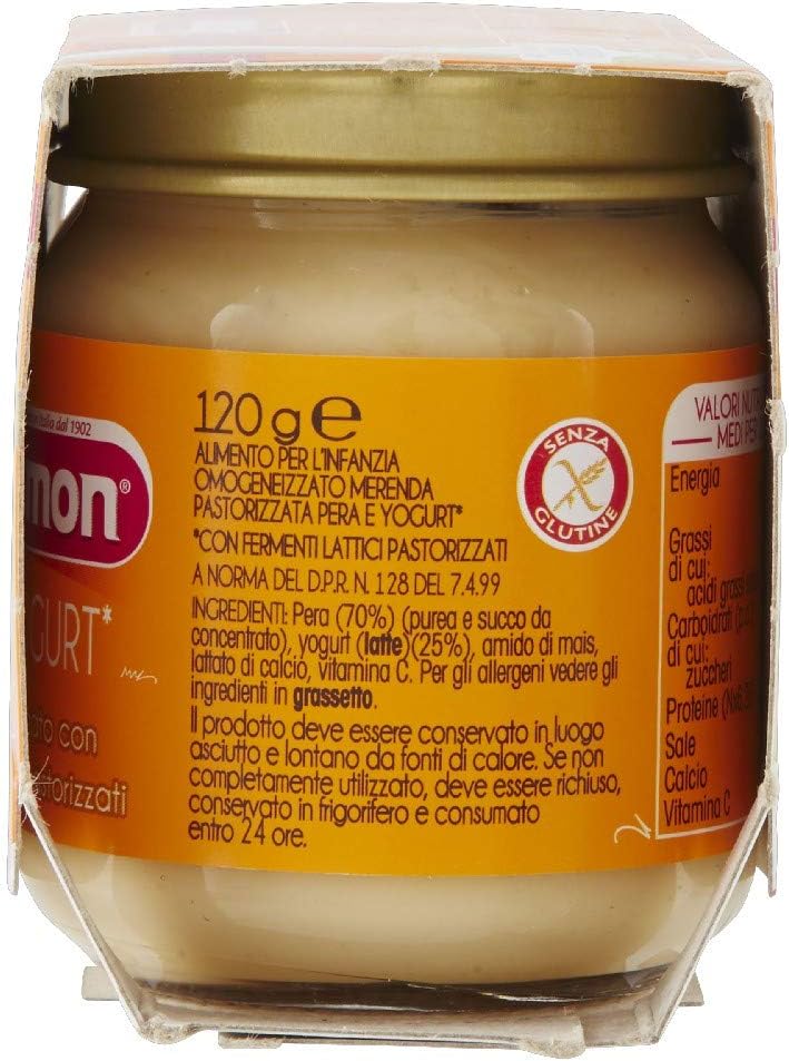 Plasmon Omogeneizzato Pera Yogurt 120g 24 Vasetti Con Frutta selezionata e Yogurt dell'Alto Adige, Fonte di Calcio e di Vitamina C