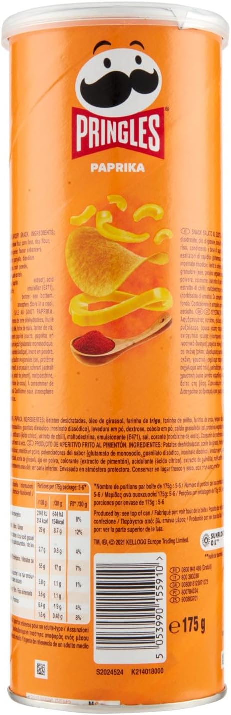 Pringles Paprika Snack a Base di Patate, 175 g, Confezione da 1