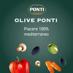 Ponti, Olive Nere Snocciolate, Ideali da Aggiungere ad Insalate e Pizze, Ottimi anche come Antipasto, dal Sapore Ricco e dalla Consistenza Succosa, 100% Made in Italy, 400 g