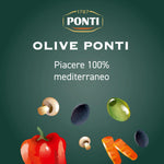 Ponti, Olive Nere Intere, Ideali da Aggiungere ad Insalate e Pizze, Ottimi anche come Antipasto, dal Sapore Ricco e dalla Consistenza Succosa, 100% Made in Italy, 400 g